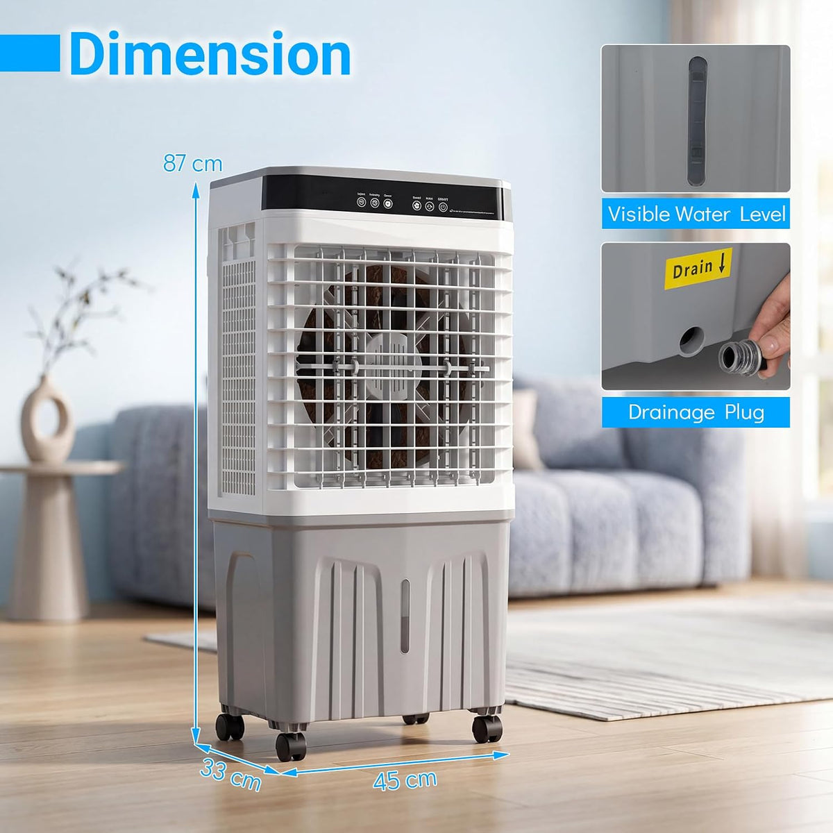 GENERIC Refroidisseur D'air Par évaporation Avec Télécommande, Ventilateur De Refroidissement à 3 Vitesses, Humidificateur, Affichage LED, Minuterie 12h, AC Mobile Portable Pour Chambre à Coucher, Avec 4
