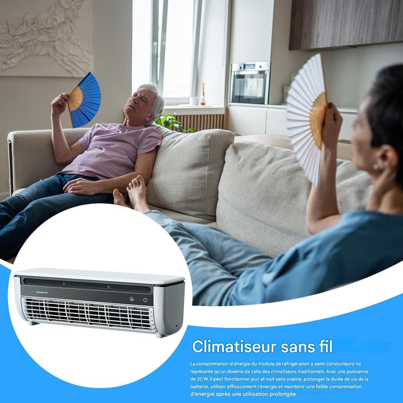  Ventilateur Rafraîchisseur D'Air Pour Pièce | Ventilateur Rafraîchisseur D'Air | Appareil De Ventilation Trois Vitesses Avec Chargeur Sans Fil Pour Maison Chambre Camping Car Salle De Bain