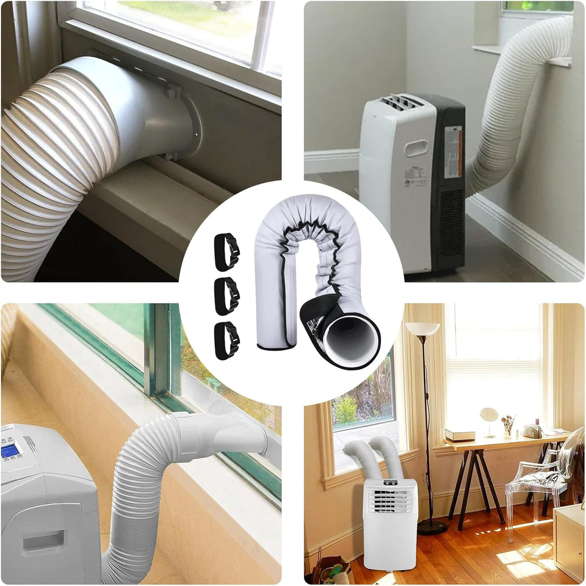  Housse Isolante Pour Climatiseur - Housse De Protection Pour Tuyau D'Évacuation D'Air - Manchon Imperméable Avec 3 Bretelles De Serrage Pour Protection De Conduit D'Évacuation