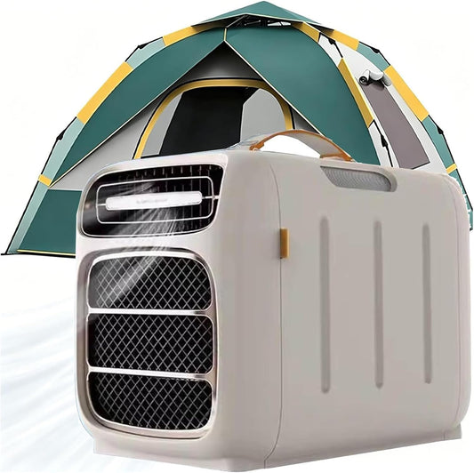  Climatisation Portable Pour Camping-Car, Refroidissements En 3 Min, Pas De Fenêtre Requise, Calme Sous 42dB, Avec Télécommande & Toucher, Pour Tente Et Camping, 420W, Compact Et évaporation De L'eau