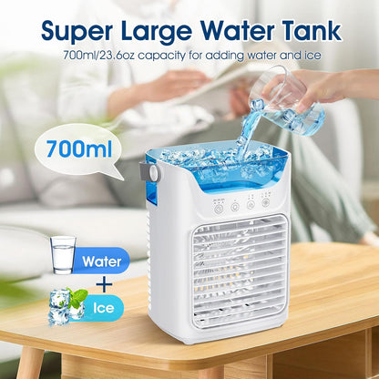 GENERIC Climatiseur Portable 3 En 1 Ventilateur, Refroidisseur Et Humidificateur Avec Réservoir D'eau à Remplissage Supérieur De 700 Ml, Veilleuse 7 Couleurs, Minuterie 2/4/6 Heures Et Fonctionnement Ultra