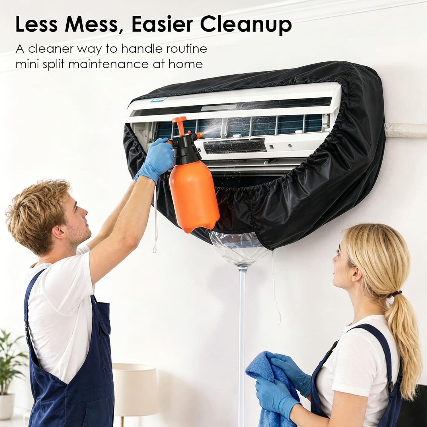  Kit De Nettoyage Climatisation 360° Professionnel Pour Climatiseur Split Et Mural, Housse De Nettoyage Avec Accessoires Pour Un Nettoyage Maison Facile (Noir, M)