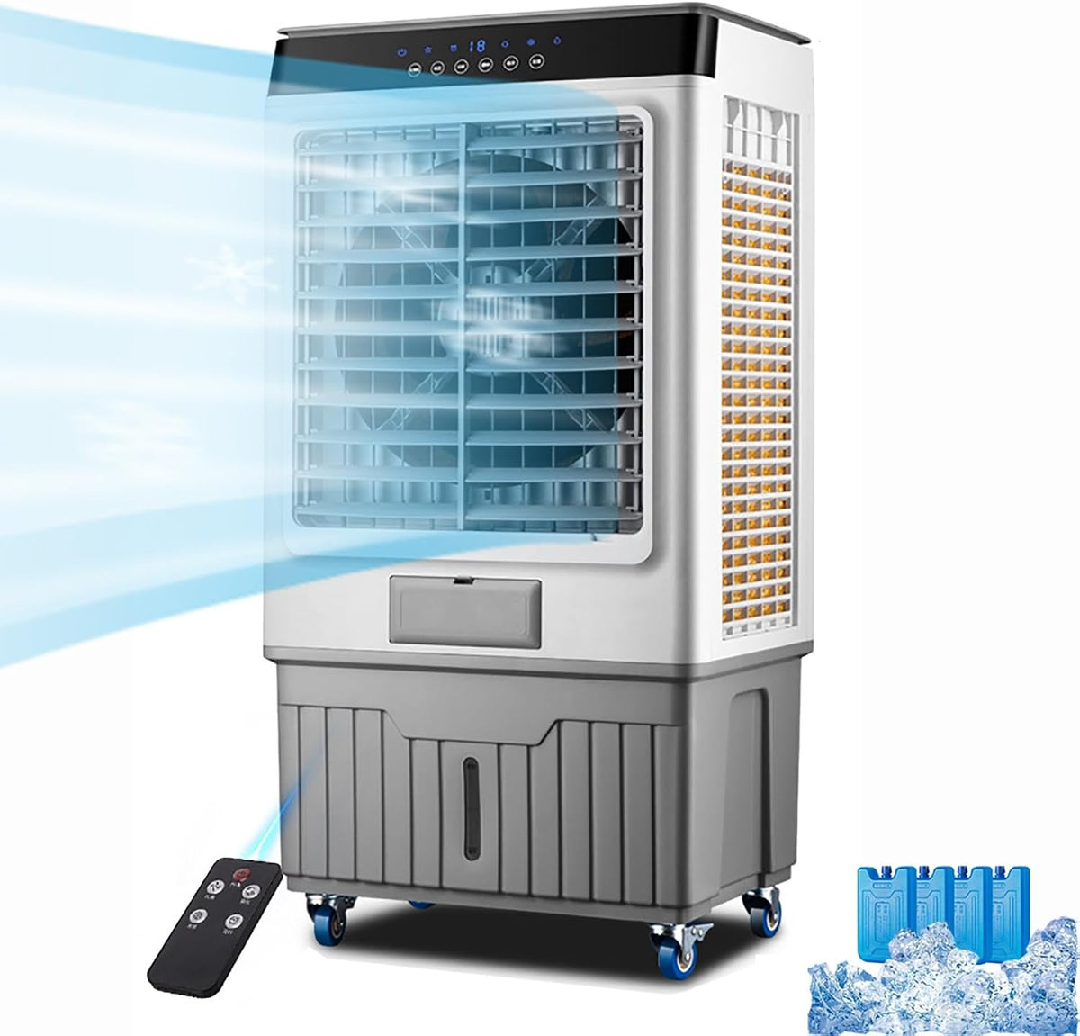 GENERIC Ventilateur De Refroidisseur D'air évaporatif, Refroidisseur De Marais 3 En 1 Avec Oscillation à 120 °, Réglages à 3 Vitesses, Grand Réservoir D'eau, Roues Pour La Mobilité, Idéal Pour Les Grands Espa