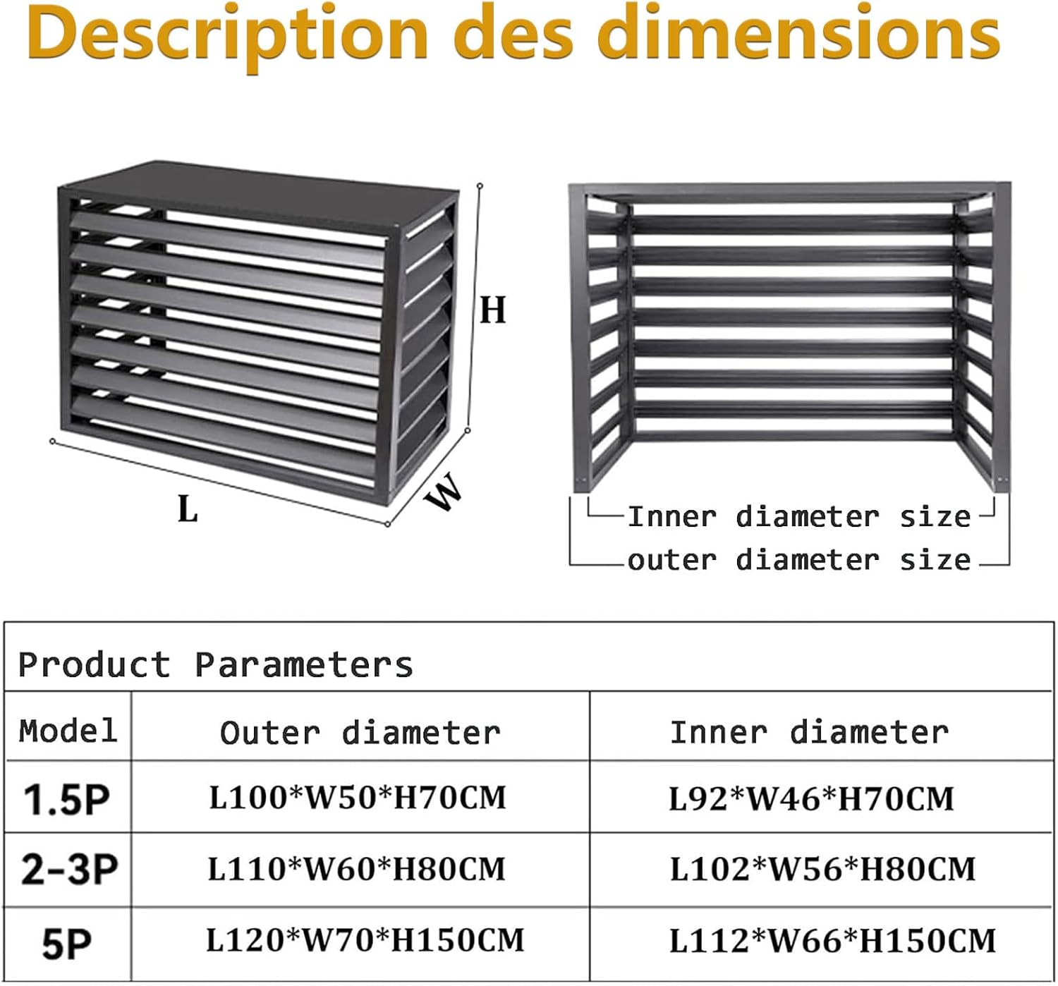  Cache Climatisation Cache Clim Caisson Anti Bruit Pompe à Chaleur Protection Moteur Climatisation Cache Climatiseur Exterieur Aluminium L100*W50*H70(1.5P)