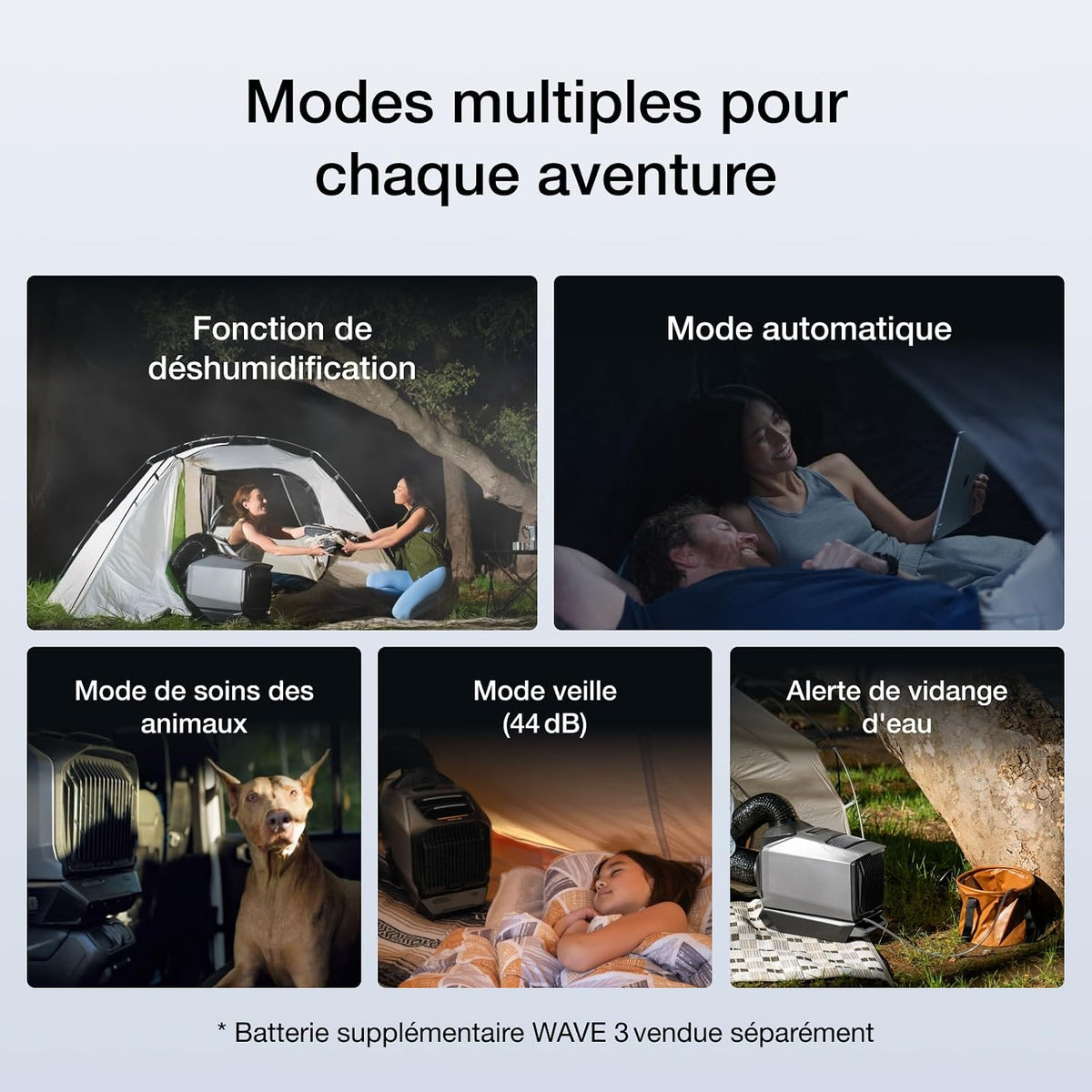  Climatiseur Portable EcoFlow WAVE 3, Refroidissement 6100 BTU, Chauffage 6800 BTU, Charge Rapide 1000W En 75 Mins, Autonomie De 8h, Contrôle Via Application, Idéal Pour Camping, Tentes, RVs,SUVs