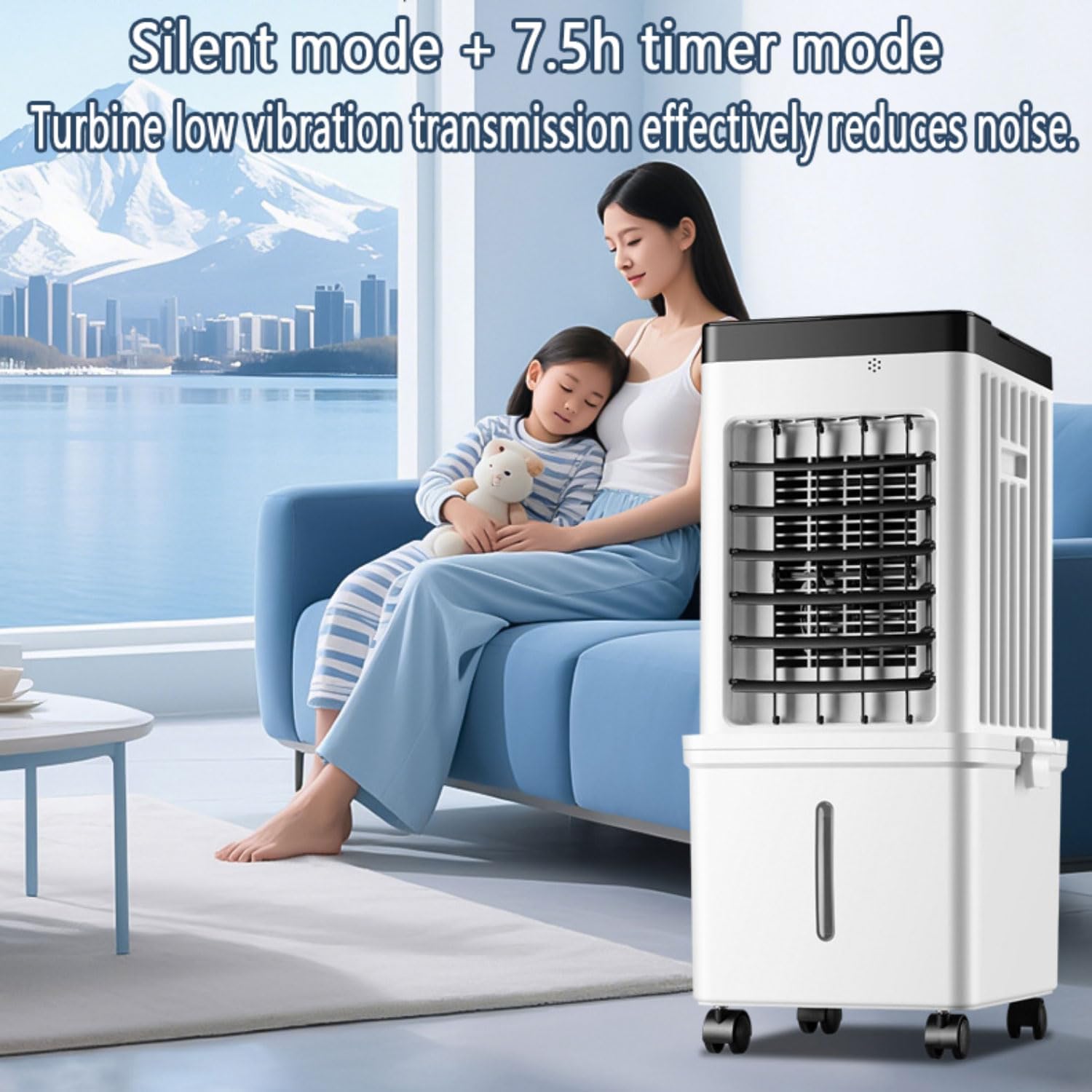 GENERIC Refroidisseur évaporatif Mobile 75W, Réservoir 15L, Oscillation 90°, Télécommande, 3 Modes, économie De Calme Et D'énergie Pour Les Chambres Et Le Bureau