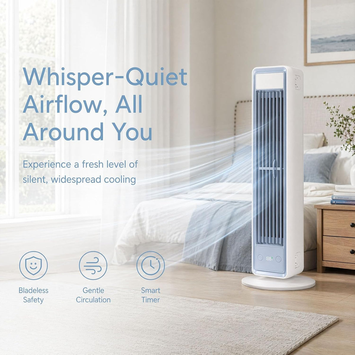  Climatiseur Portable, Refroidisseur D'air Mobile Silencieux à 3 Vitesses, Ventilateur Sans Pales économe En énergie, Mini-climatiseur Pour Chambre, Bureau Et Maison, Blanc