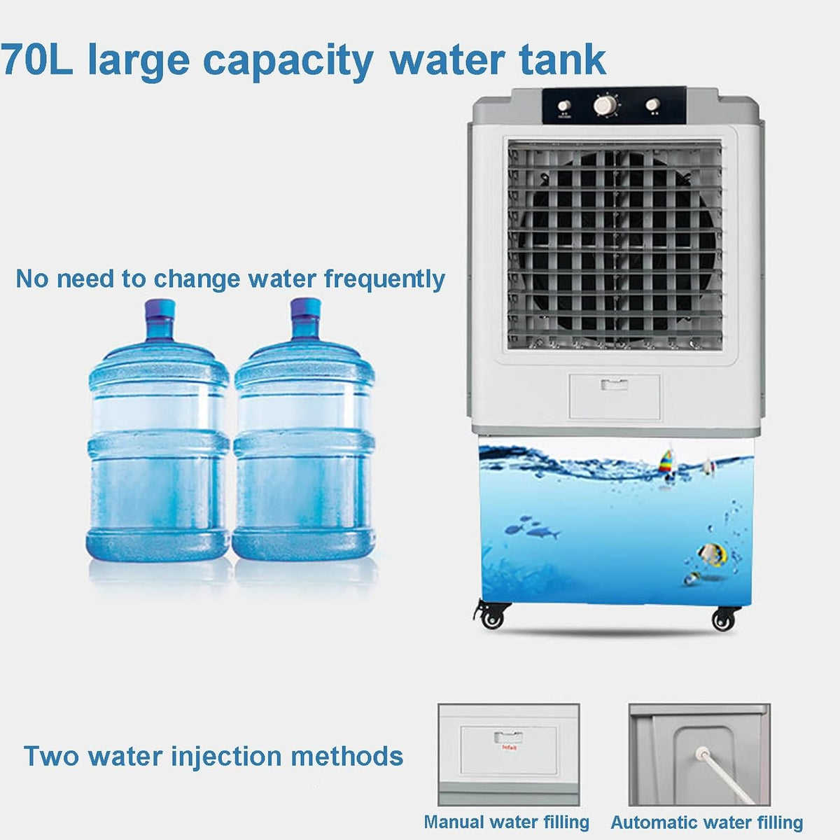 GENERIC Climatiseur Portable Avec Réservoir D'eau De 70 L | Aucune Fenêtre Nécessaire Pour Garage, Cour, Utilisation Commerciale | Unité De Refroidissement Puissante Pour N'importe Quel Espace | Facile à