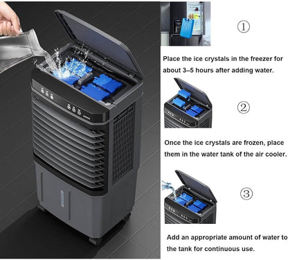 GENERIC Climatiseur Portable, Refroidisseur Par évaporation Avec Télécommande, Minuterie 12h, 3 Vitesses, Oscillation à 120° Pour Intérieur, Cuisine, Chambre à Coucher