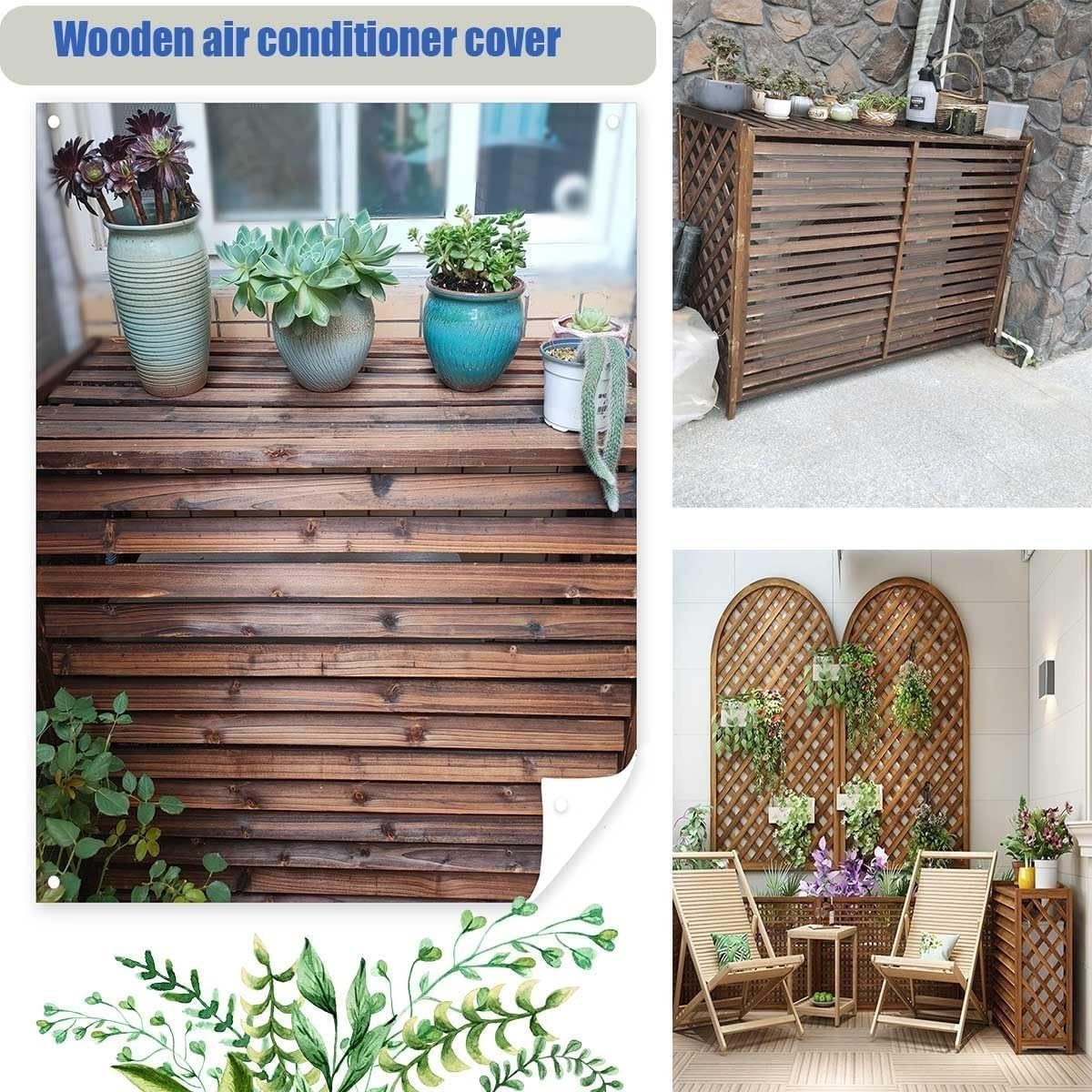  Housse De Climatiseur En Bois Massif Noir Avec Support Et Support De Fleurs - 105 X 47 X 100 Cm - Parfait Pour La Décoration D'intérieur Et Pour économiser De L'espace