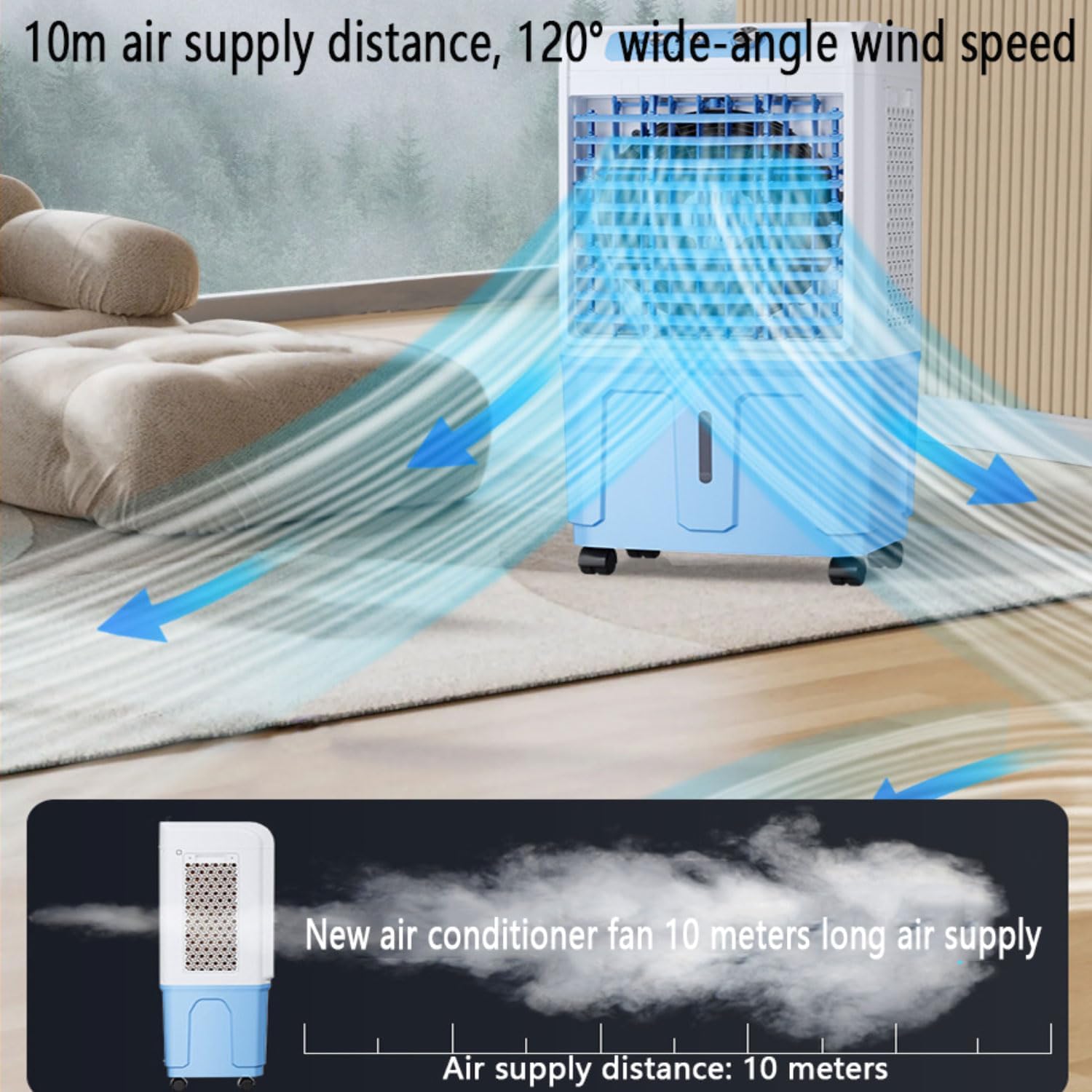 GENERIC Climatiseur Portable, Refroidisseur Par évaporation 3 En 1 Avec Moteur En Cuivre Amélioré, Grand Réservoir D'eau, Blocs De Glace, Ventilateur De Refroidissement Sans Fenêtre Pour Pièce