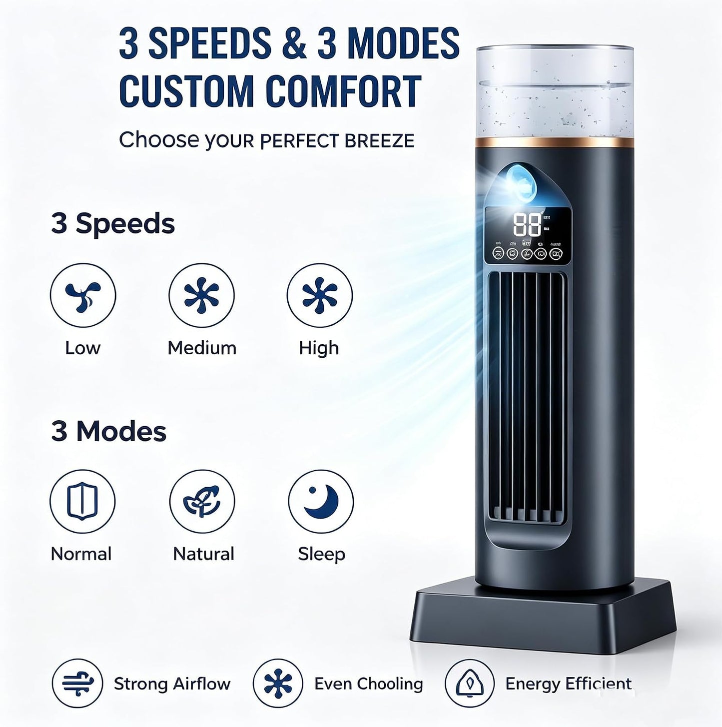  Ventilateur De Climatisation Portable Pour Chambre à Coucher, Vitesses Réglables, Climatisation De L'espace Personnel D'été Avec Minuterie Et Télécommande, Pour La Maison, Le Bureau, Le Camping, Le