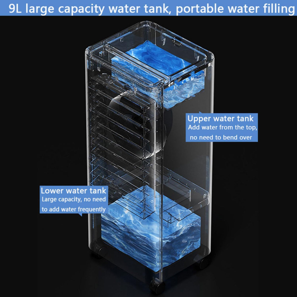 GENERIC Réservoir D'air Portable 9L Réservoir, Télécommande, 3 SW., Oscillation à 90°, Minuterie, Silencieux Pour La Maison Et Le Bureau