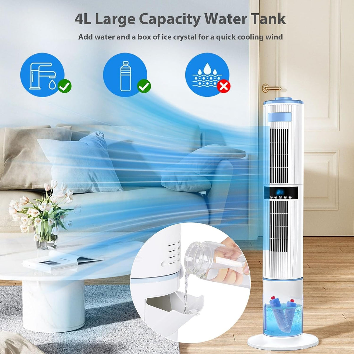  Climatiseur Mobile Silencieux Portable Rafraîchisseur D'air 360° Oscillation, Sortie D'air Double, 24H Minuteries, 65W, 4 Modes Et 3 Vitesses Avec Télécommande Pour Chambre, Bureau, Cuisine
