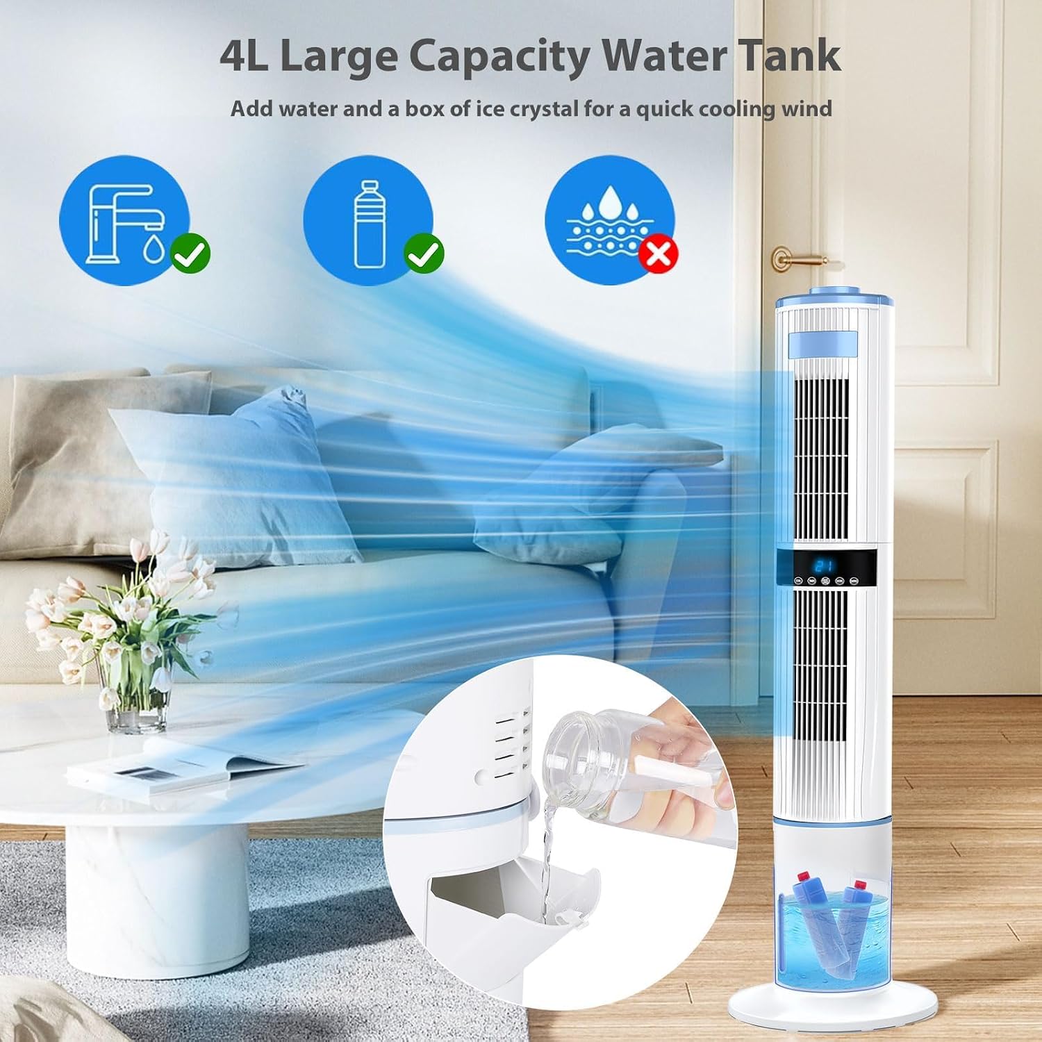  Climatiseur Mobile Silencieux Portable Rafraîchisseur D'air 360° Oscillation, Sortie D'air Double, 24H Minuteries, 65W, 4 Modes Et 3 Vitesses Avec Télécommande Pour Chambre, Bureau, Cuisine