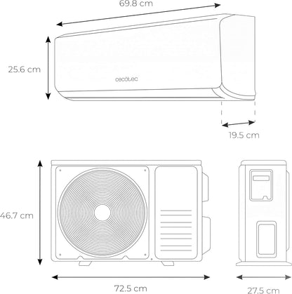  Cecotec Air Conditioning Split Airclima 9000 SmartFresh. 9000 BTU, Moteur DC, Pompe à Chaleur, Télécommande, écran LED, Système D'onduleur, 5 Modes, 8 Vitesses, Couverture De 16 M2