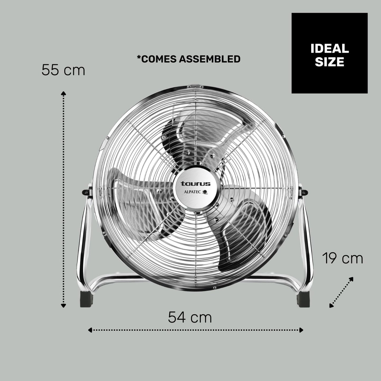  Taurus Sirocco 18 - Ventilateur De Sol 120W, 3 Vitesses, Silencieux, 3 Hélices Métalliques / 45 Cm De Diamètre, Inclinaison Réglable, Grille Amovible, Base Antidérapante