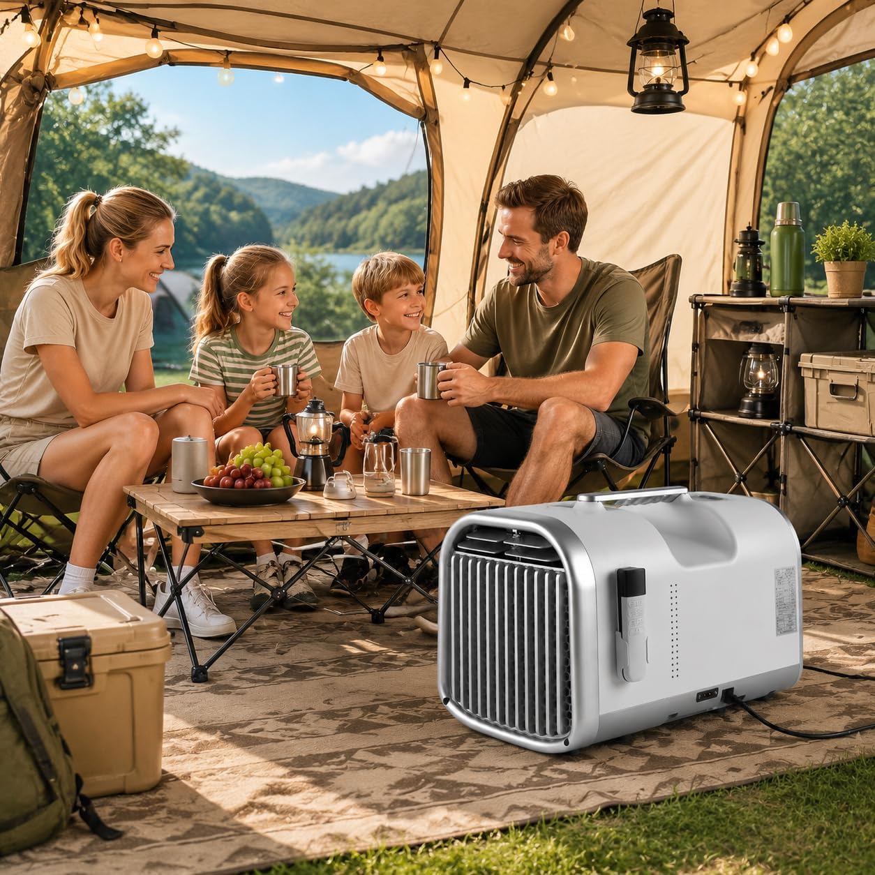  Climatiseur De Voiture Et Tente Camping 4100-5100 BTU Portable, 8-10m², Faible Consommation 240W/400W, Refroidissement Stable, Idéal Voyage, Route, Camping été White-V1pro220V