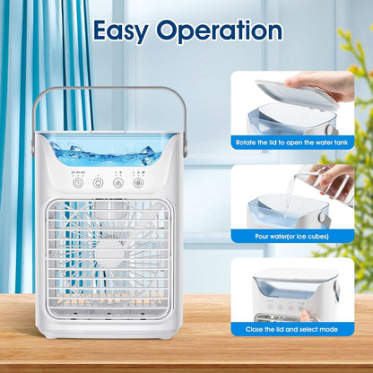 GENERIC Climatiseur Portable 3 En 1 Ventilateur, Refroidisseur Et Humidificateur Avec Réservoir D'eau à Remplissage Supérieur De 700 Ml, Veilleuse 7 Couleurs, Minuterie 2/4/6 Heures Et Fonctionnement Ultra