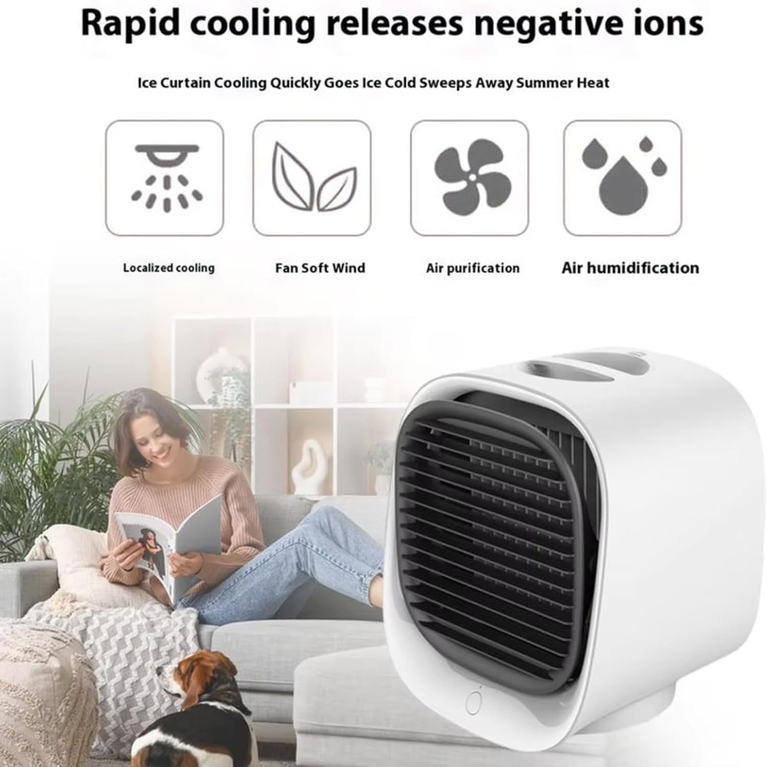 GENERIC Climatiseur Portable Avec 3 Réglages De Vitesse, Réservoir D'eau Et Veilleuse LED, Ventilateur De Refroidissement Par évaporation Personnel Pour La Maison Ou Le Bureau