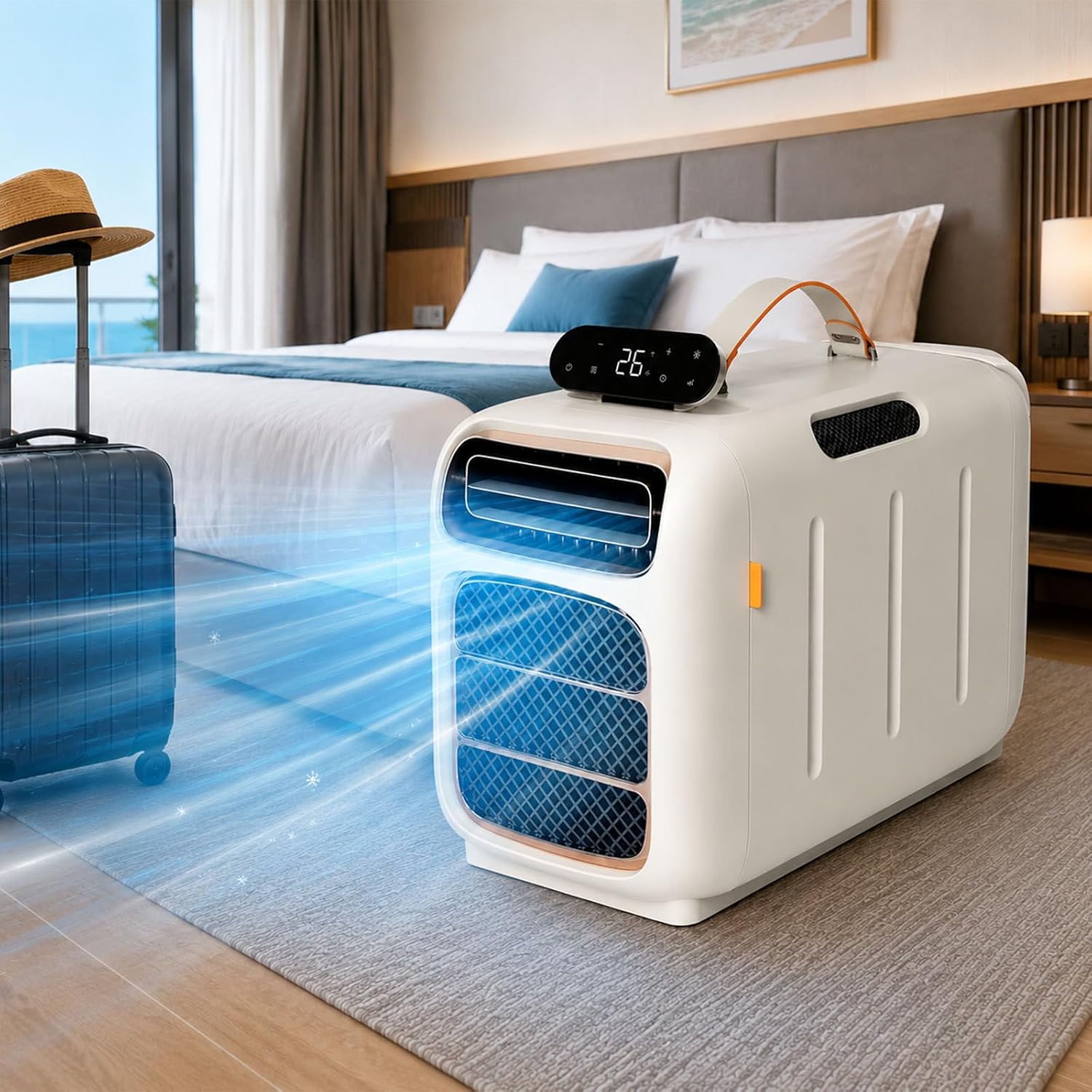  Climatiseur Portable 450 W,Climatiseur Mobile Compact 4700 Btu,Climatiseur De Camping Avec Flux D'air Réglable,Mode Silencieux 45 DB,Auto-Évaporateur Pour Tente/Caravane Cooling+Heating |