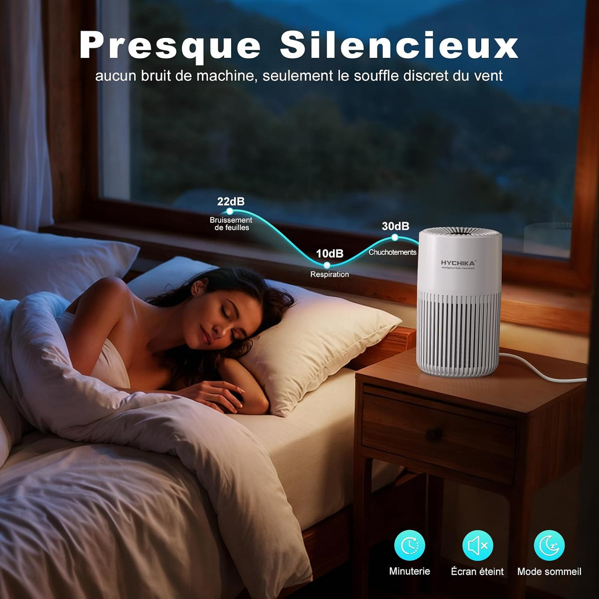  Purificateur D'Air Chambre - Filtration Efficace Contre Allergies Et Odeurs, Silencieux, Avec Éponge D'Aromathérapie, 10W Économie D'Énergie, CADR 95, Air Purifier HEPA Pour Maison Bureau