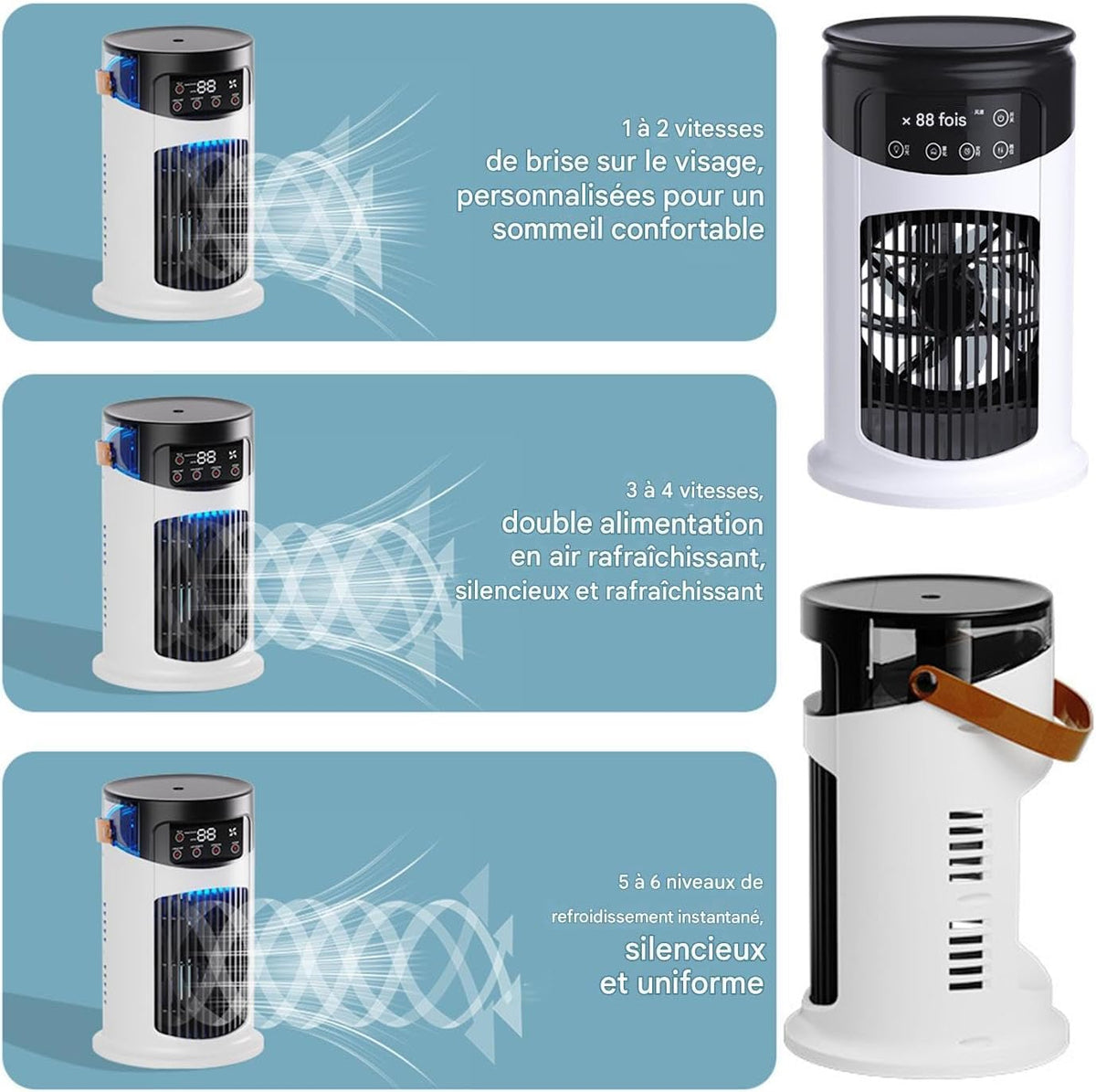  Générique Ventilateur Rafraîchissant,Climatiseur Portable Ventilateur Rafraîchissant | Appareil De Bureau Réglable Silencieux Et Portable Pour Maison Bureau Intérieur Extérieur Camping