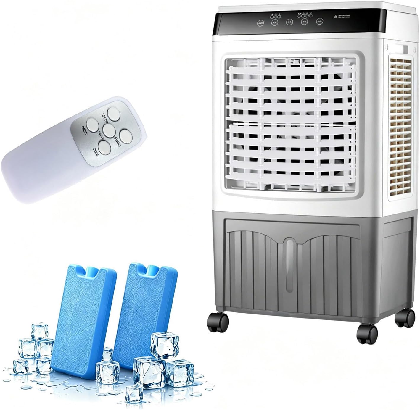 GENERIC Refroidisseur D'eatif 12L Avec Télécommande, Minuterie Et Tampons 3 Faces.Ventilateur De Conditeur D'air Portable Pour Le Bureau à Domicile.Comprend Filtre à Poussière, Roues Et Réservoir Amovible Pou