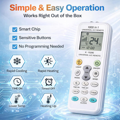  Télécommande Universelle Climatiseur Pour LG Gree Midea Toshiba Haier Daikin Hitachi Sharp Panasonic Samsung Sanyo Hisense Fujitsu Whirlpool Et Plus De 1000 Marques Contrôleur De Climatisation