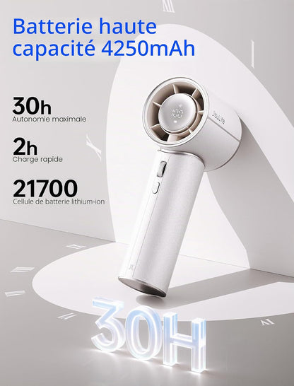  JISULIFE Mini Ventilateur Turbo Portable Avec Cuir Synthétique De Qualité Supérieure - Jusqu'à 30 Heures De Temps De Refroidissement - Vitesse De 1 à 100 - Ventilateur USB Pour Voyage - Blanc
