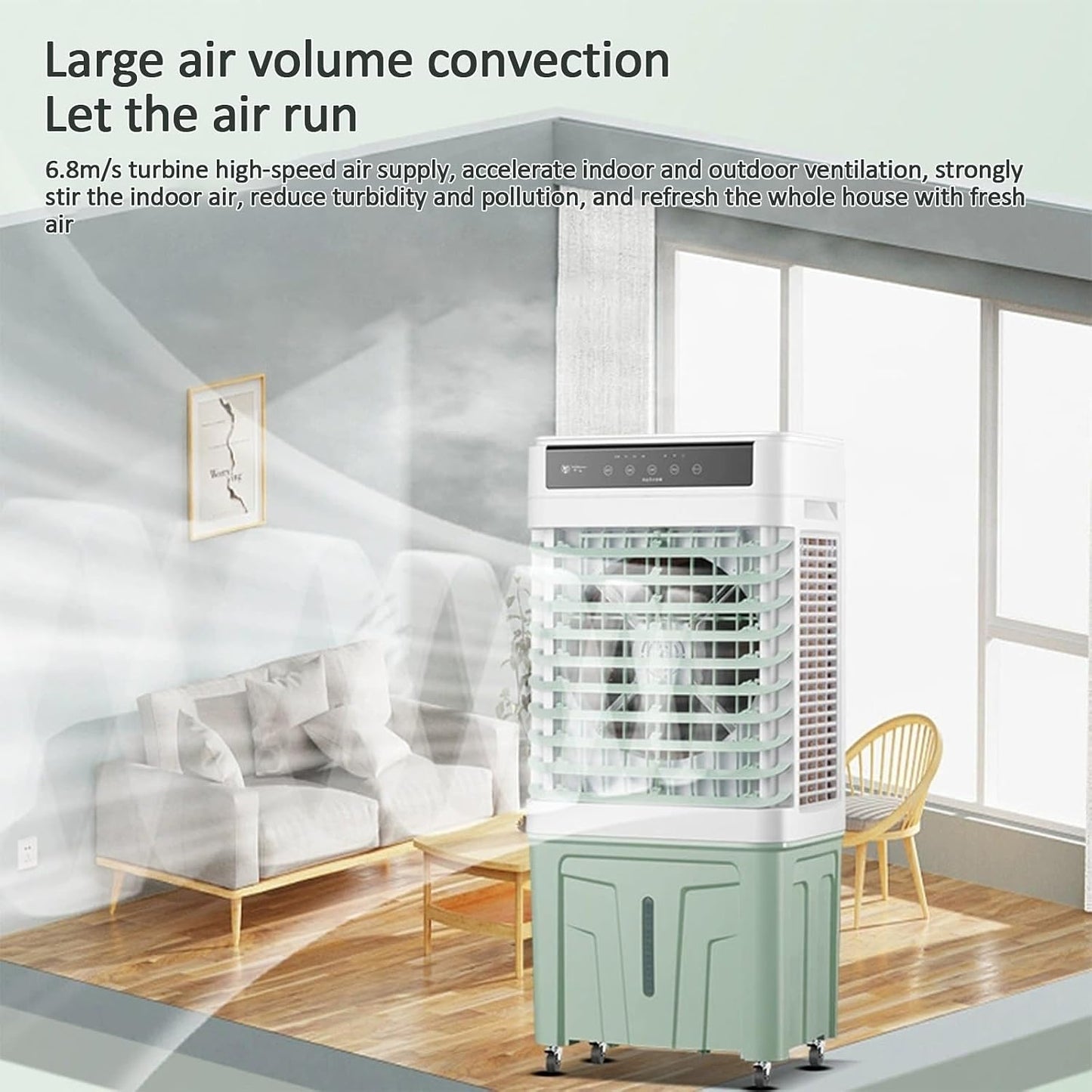  Refroidisseur D'air Par évaporation Avec Réservoir D'eau De 25 L, 4 Blocs Réfrigérants, Minuterie De 12 H, 3 Vitesses, Rafraîchit Jusqu'à 30 M² Pour Une Utilisation Intérieure Et Extérieure.