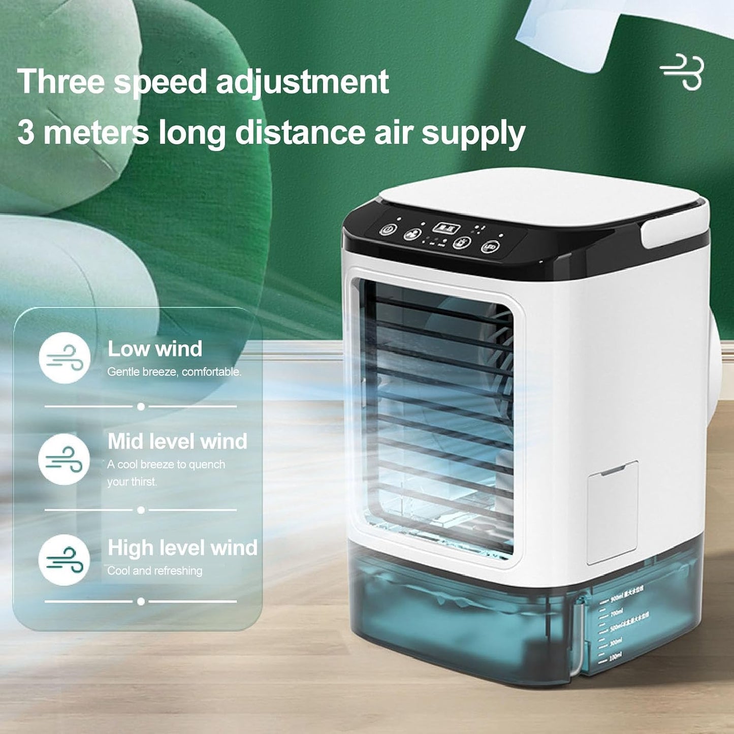  ZJchao Colloir à Air à évaporation Compacte 12W 900 Ml Ventilateur De Refroidissement Personnel Alimenté Par USB Avec Fonction à 3 Vitesses Double Fonction De Brumisation Et 7 Couleurs Lumière De