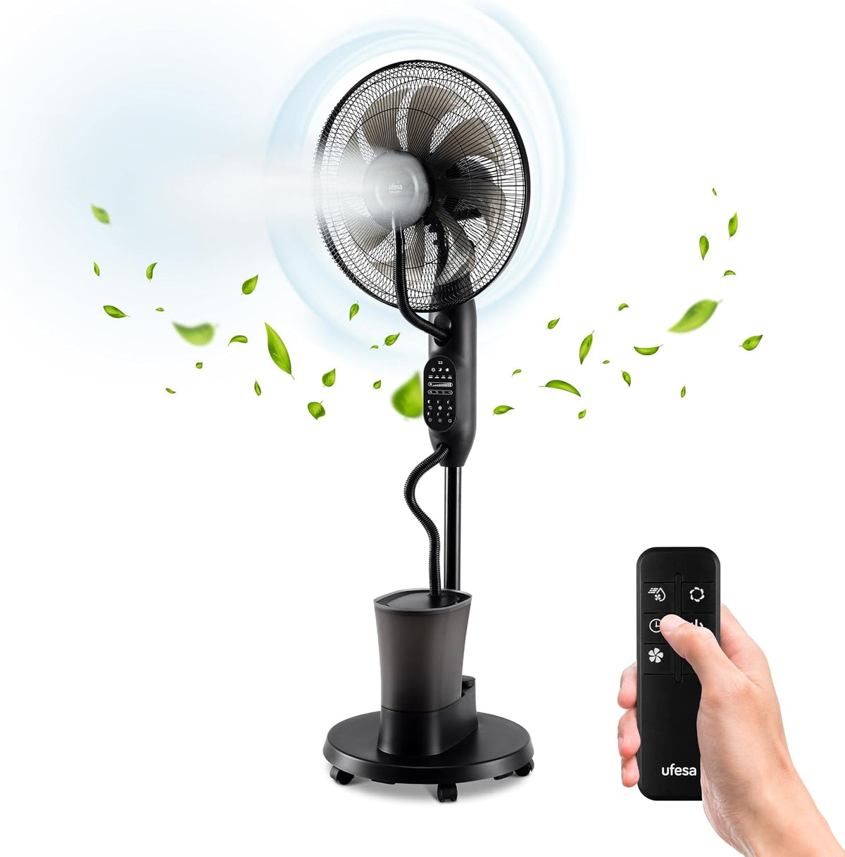  UFESA Mist Fan VNDC Ventilateur Brumisateur, Ultra Silencieux, Télécommande, 3 Modes, Minuterie, 9 Vitesses, 40cm De Diamètre, 8 Pales, 60W, Noir