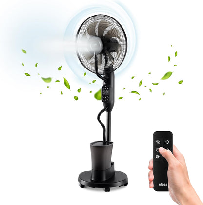 UFESA Mist Fan VNDC Ventilateur Brumisateur, Ultra Silencieux, Télécommande, 3 Modes, Minuterie, 9 Vitesses, 40cm De Diamètre, 8 Pales, 60W, Noir