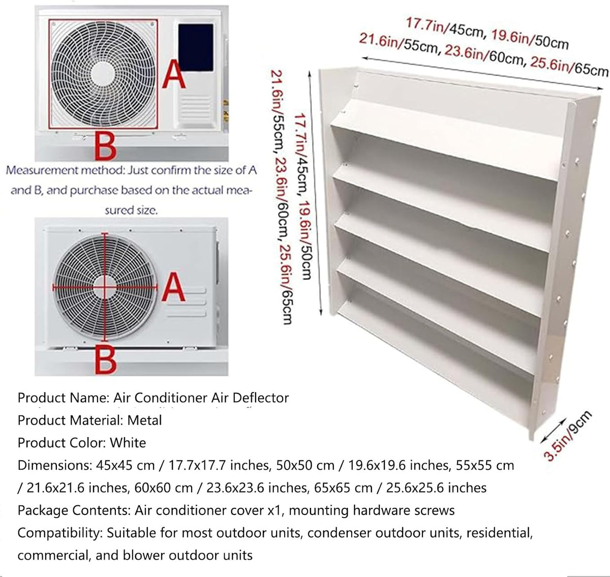 GENERIC Climatiseur Extérieur R 60 X 60 Cm Pare-vent Réglable Protection Anti-tourbillon Pour Unités Extérieures Empêche L'air De Souffler Directement