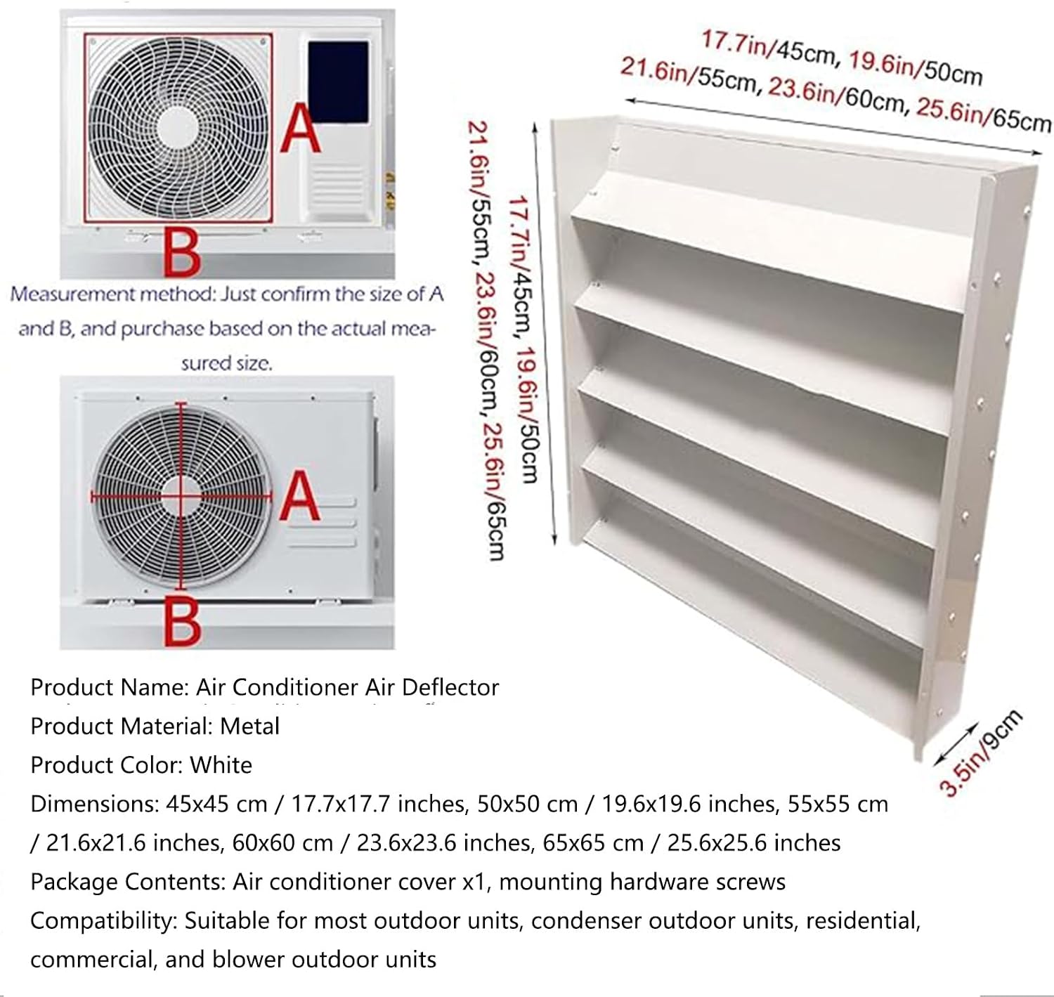 GENERIC Climatiseur Extérieur R 60 X 60 Cm Pare-vent Réglable Protection Anti-tourbillon Pour Unités Extérieures Empêche L'air De Souffler Directement