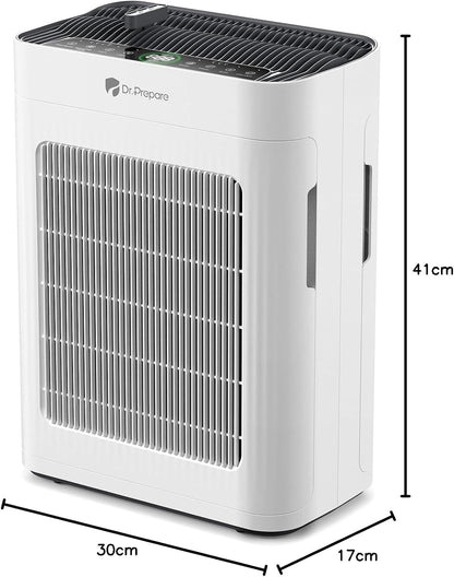  DR.PREPARE Purificateur D'air Maison, Pet Mode, Double Aspiration, Jusqu'à 100 M², Mode Nuit, Silencieux 20dB, Pré-filtre Lavable, Capteur Intelligent De Qualité D'Air PM2.5, Pour Chambres, Bureaux