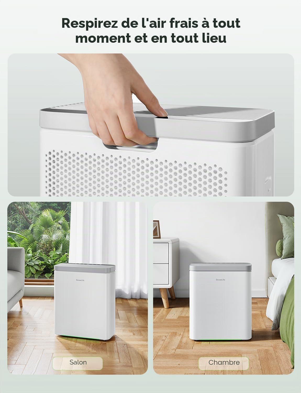  Purificateur D'air Intelligent GoveeLife Pour Grandes Pièces, Couvrant Jusqu'à 1046 Pi², Moniteur PM2.5, Mode Sommeil Et Filtre 3 En 1, Contrôlable Par L'application Et Alexa.