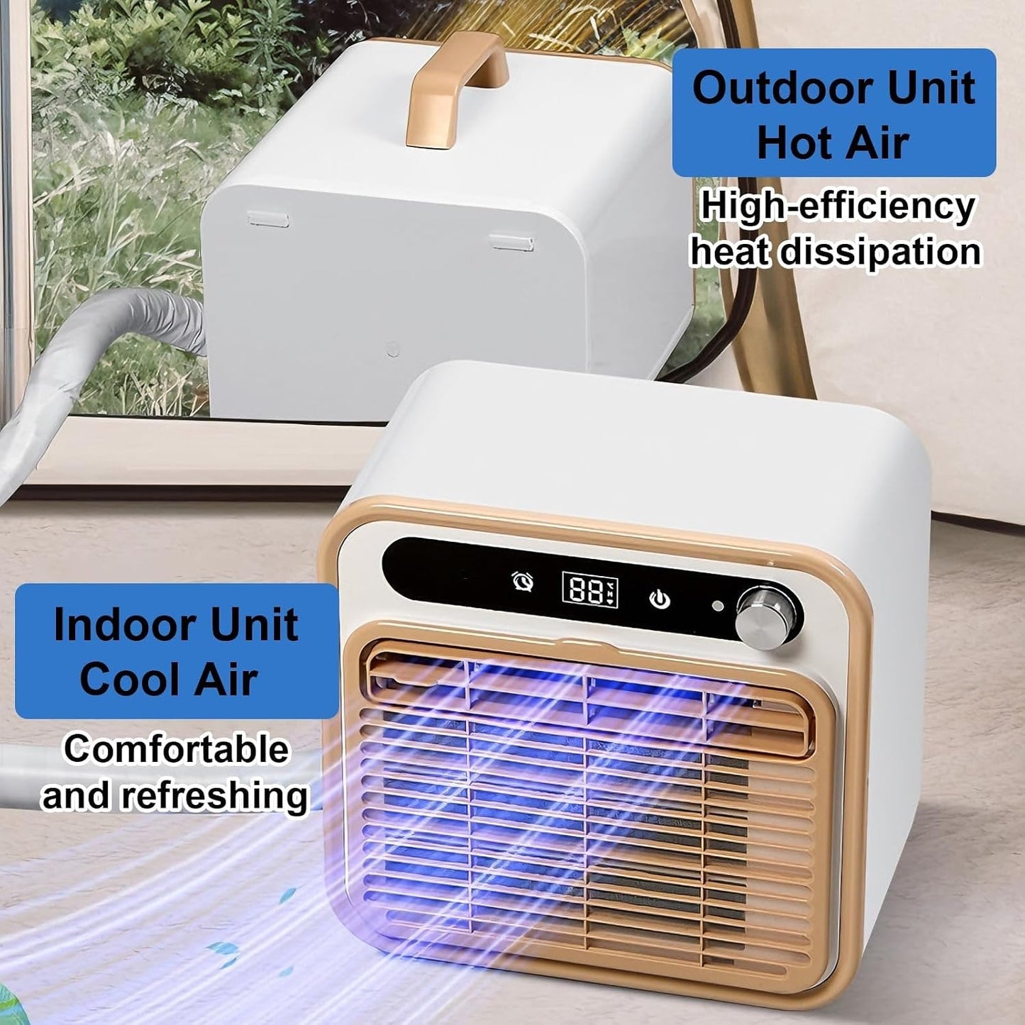  Unité De Climatisation Portable Silencieuse, Refroidissement 1500W Avec Flux D'air De 130m3/h, Télécommande WiFi, Minuterie 12H, Léger Pour La Chambre RV Truck Camping
