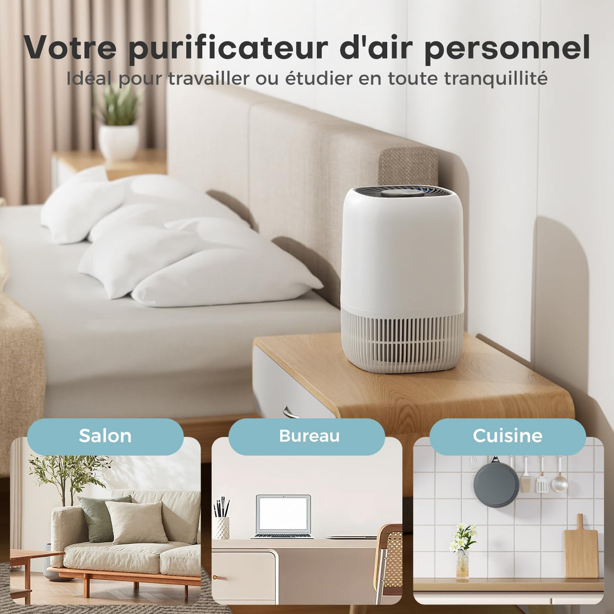  AROEVE Purificateur D'Air Avec Filtre HEPA H13 à 3 Étages, Pour Chambre 20m², Silencieux 22 DB & Économie D'Énergie 5W, Élimine Pollen Fumée Poils D'Animaux, Fonction Aromathérapie