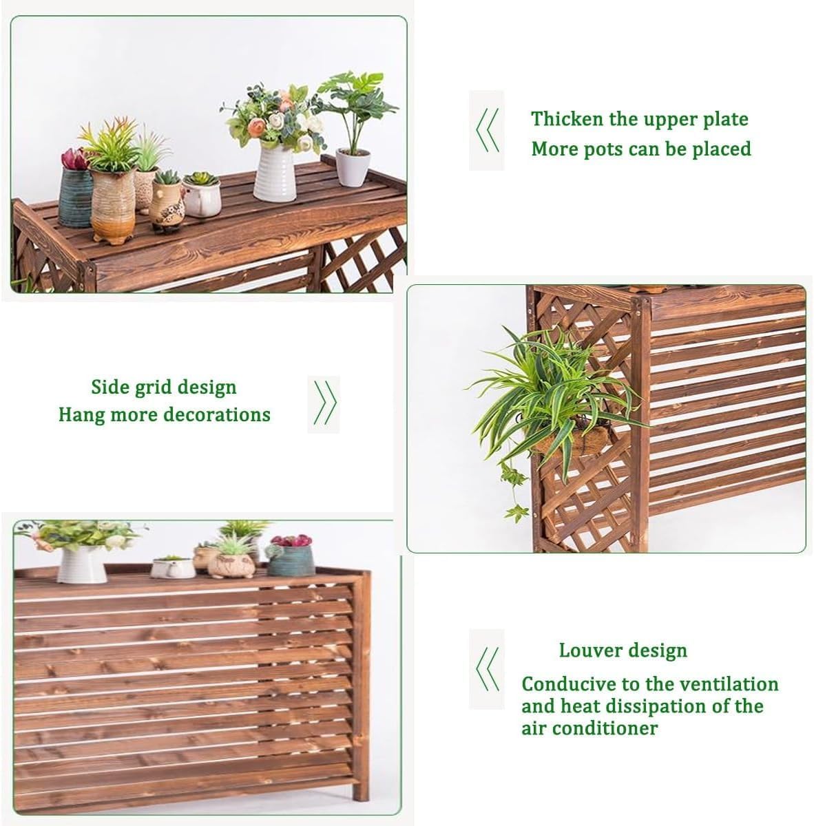  Housse De Climatiseur En Bois Massif Noir Avec Support Et Support De Fleurs - 105 X 47 X 100 Cm - Parfait Pour La Décoration D'intérieur Et Pour économiser De L'espace
