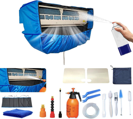  Kit De Nettoyage Pour Climatiseur Split(Panneaux Latéraux Améliorés), Avec Un Espace Supplémentaire Sac De Nettoyage Pour Climatiseur Split(Bleu Foncé, Grand, 18 Pièces)