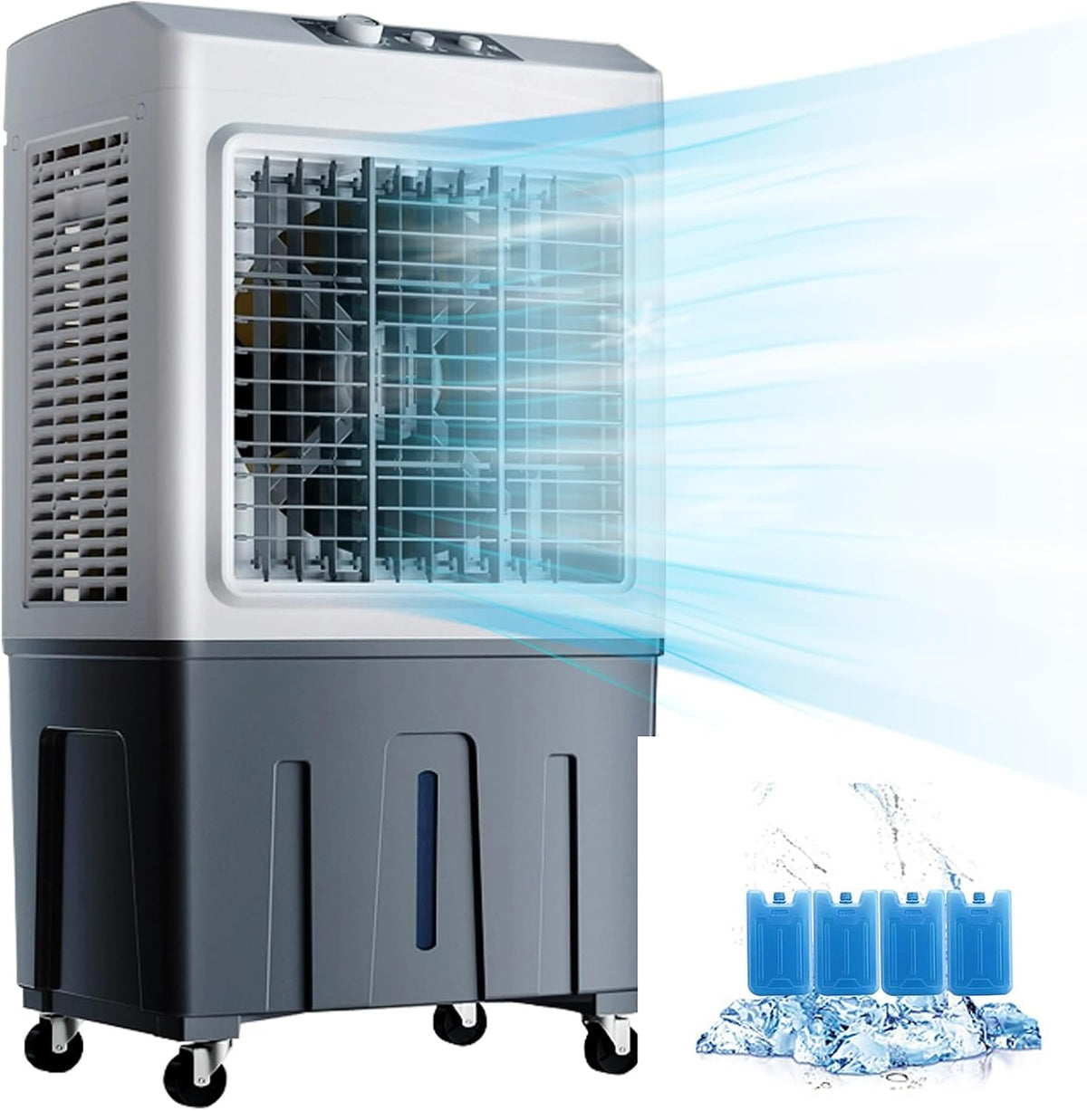 GENERIC Ventilateur De Refroidisseur D'air évaporatif, Refroidisseur De Marais 3 En 1 Avec Oscillation à 120 °, Réglages à 3 Vitesses, Grand Réservoir D'eau, Roues Pour La Mobilité, Idéal Pour Les Grands Espa