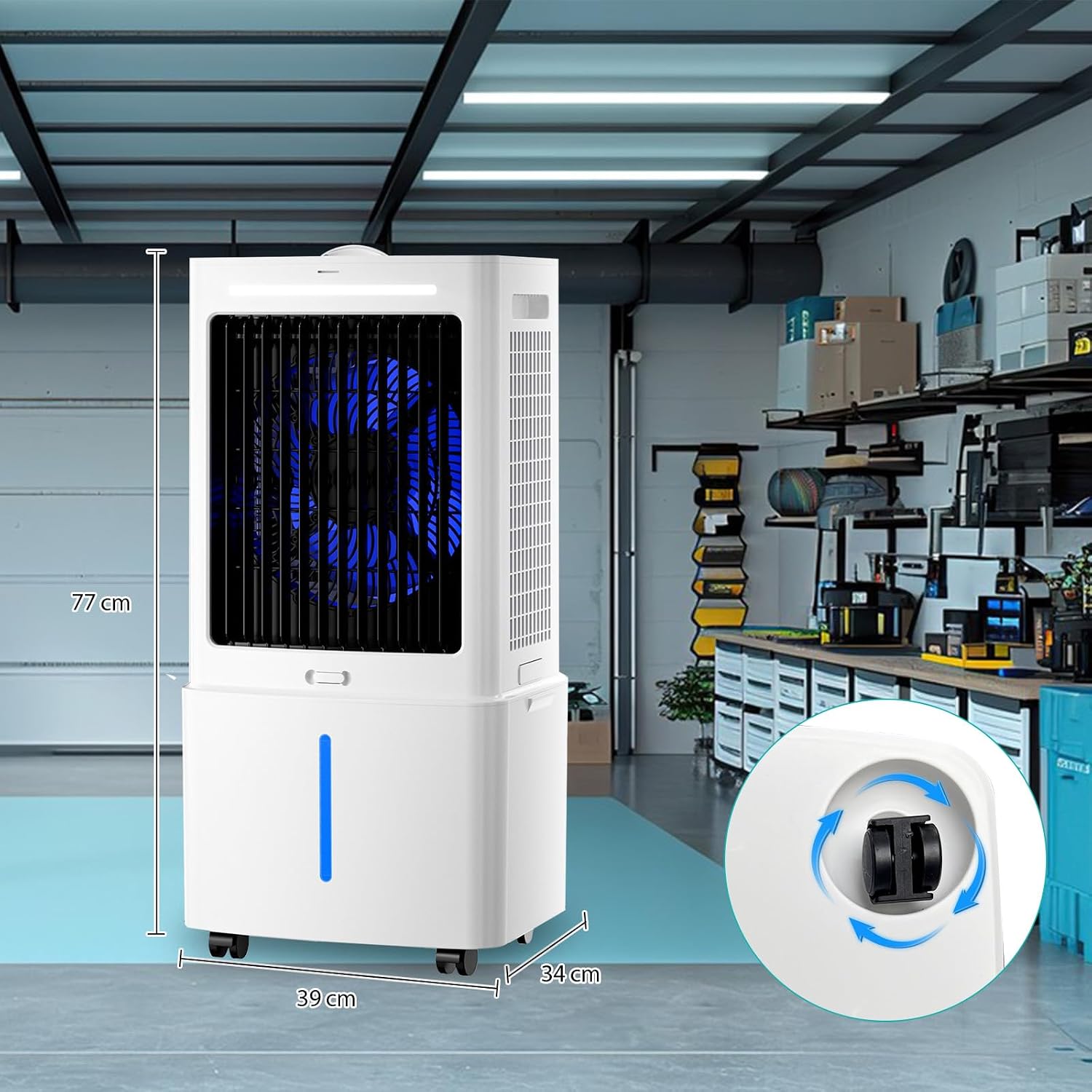 GENERIC Rafraîchisseur D'Air Autonome 4-en-1, Ventilateur Humidificateur Avec Grand Bac 25L Amovible, Circulation D'Air 800 M³/h, Oscillation 90°, Machine Sans Tuyau Avec Télécommande, Blanc