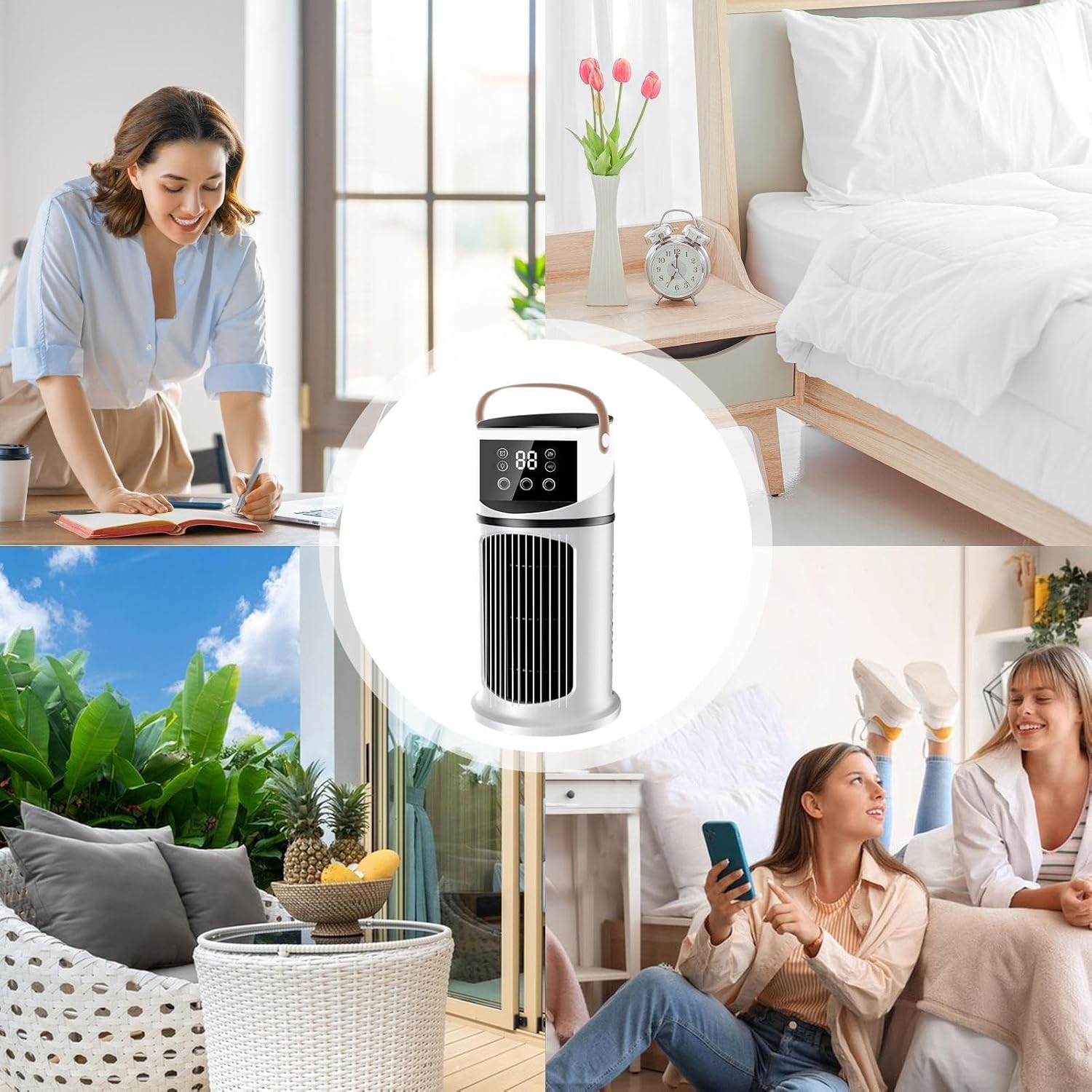  Climatiseur De Bureau - Rafraîchisseur D'Air Pour Pièces Avec Brumisation LED | Appareil 9 Vitesses Pour Chambre, Dortoir Et Espaces Étudiés