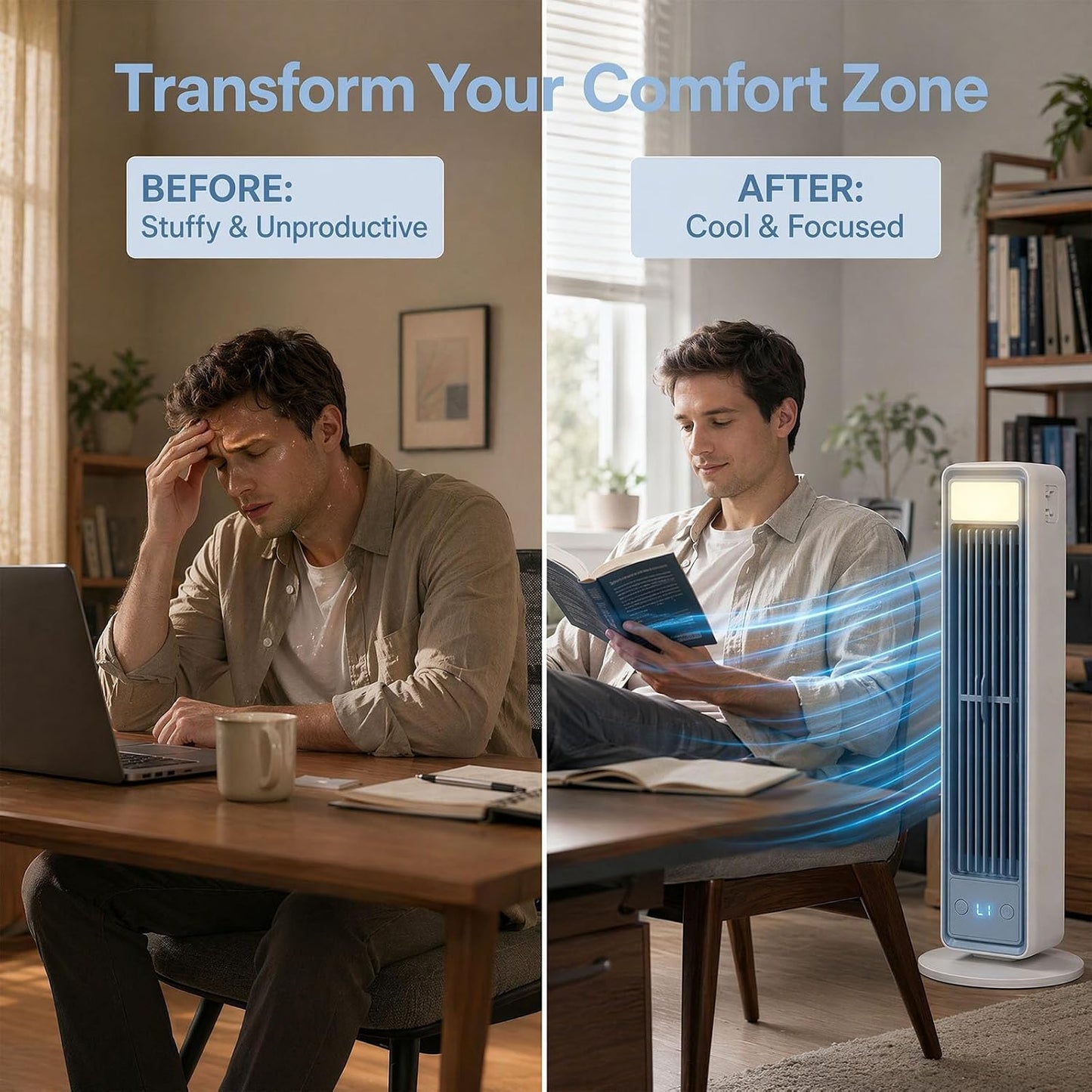  Climatiseur Portable, Refroidisseur D'air Mobile Silencieux à 3 Vitesses, Ventilateur Sans Pales économe En énergie, Mini-climatiseur Pour Chambre, Bureau Et Maison, Blanc