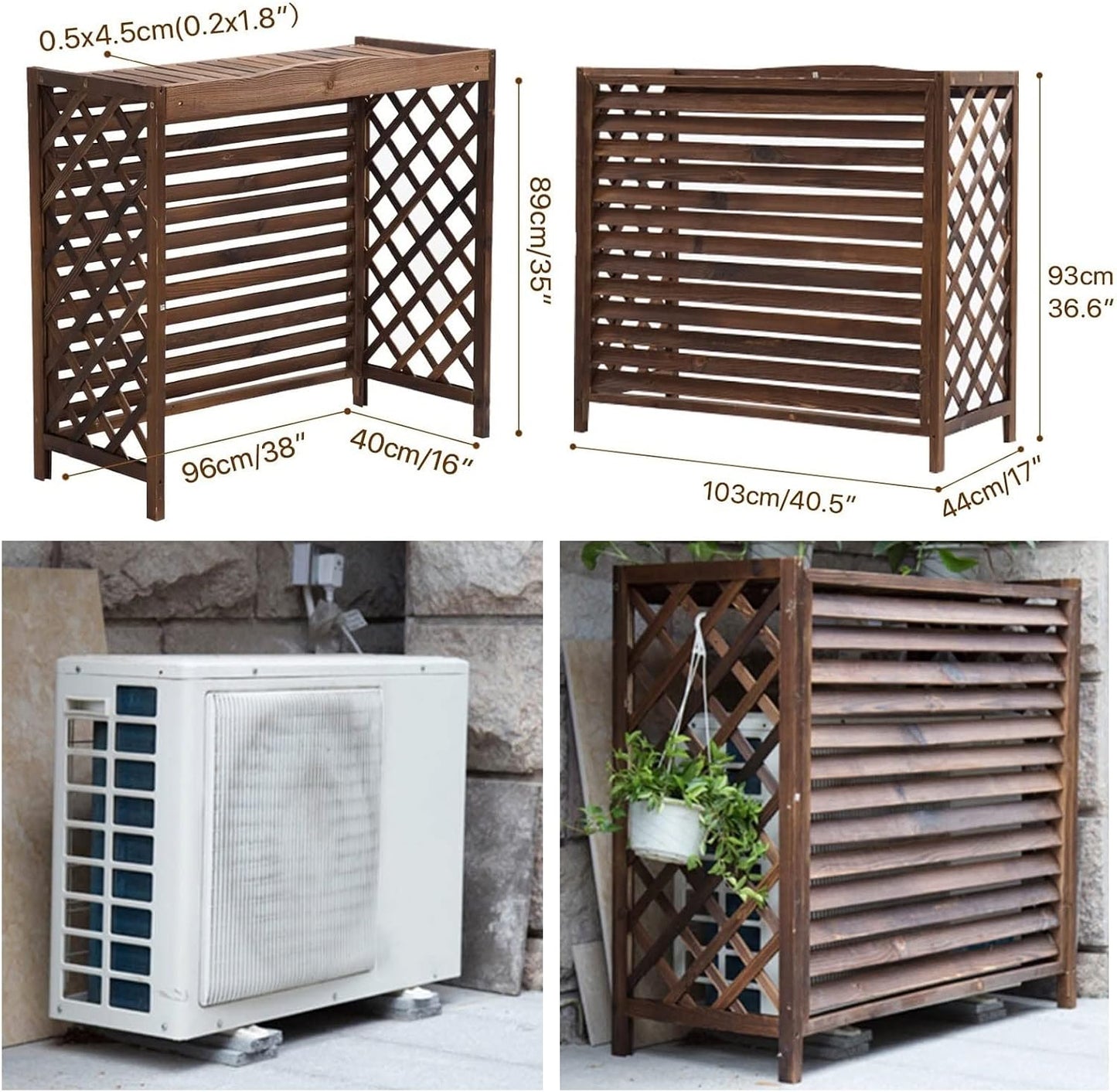 GENERIC Housse De Climatiseur Extérieur Et Boîtier De Pompe à Chaleur – Séparateur De Clôture En Bois Massif, Poubelle, Support De Fleurs Et Grilles De Protection Pour Unités De Climatisation
