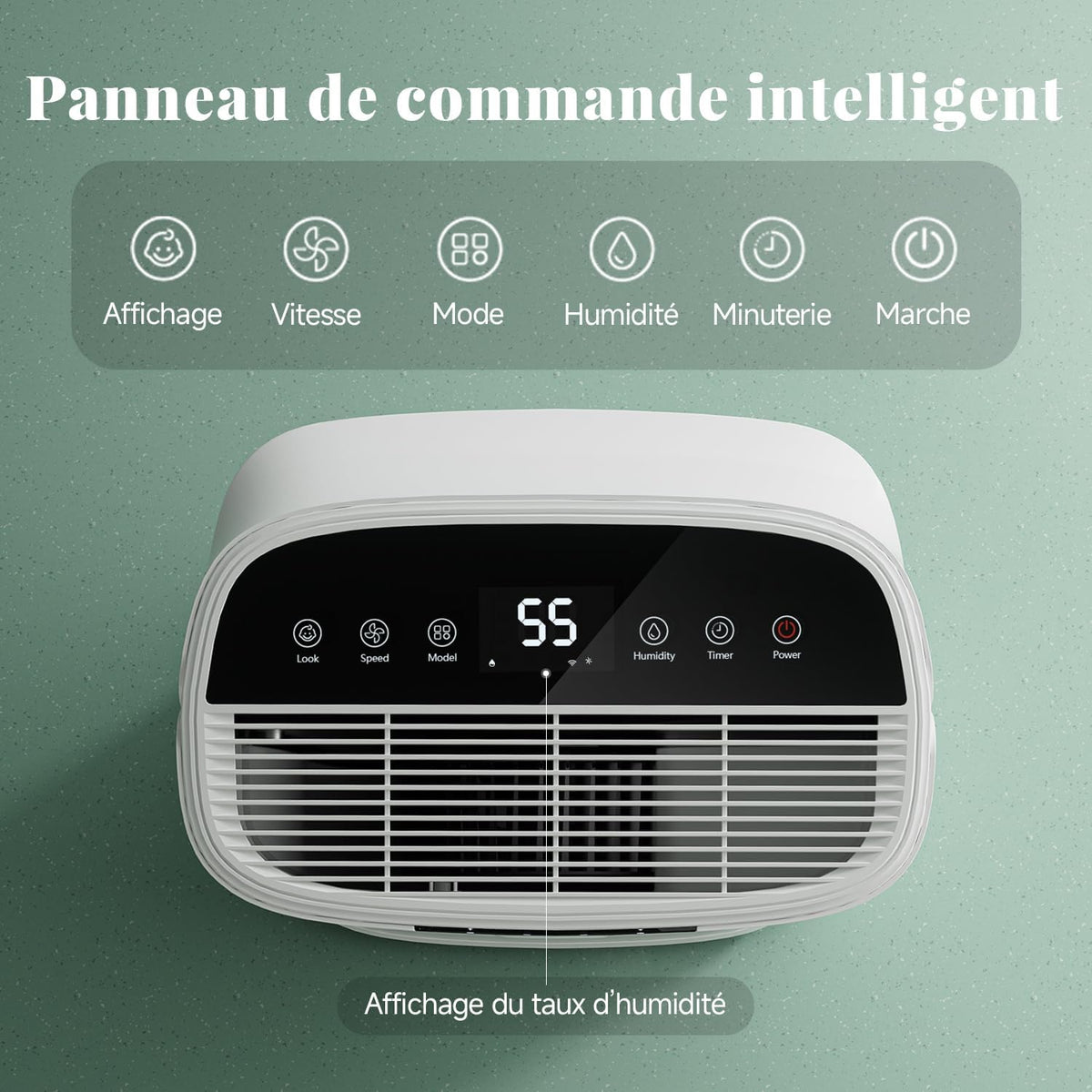  Déshumidificateur Intelligent 22 L/jour Pour La Maison, La Cave, La Chambre à Coucher – Silencieux, Puissante évacuation De L'humidité, Dégivrage Automatique, Verrouillage Enfant, Filtre à