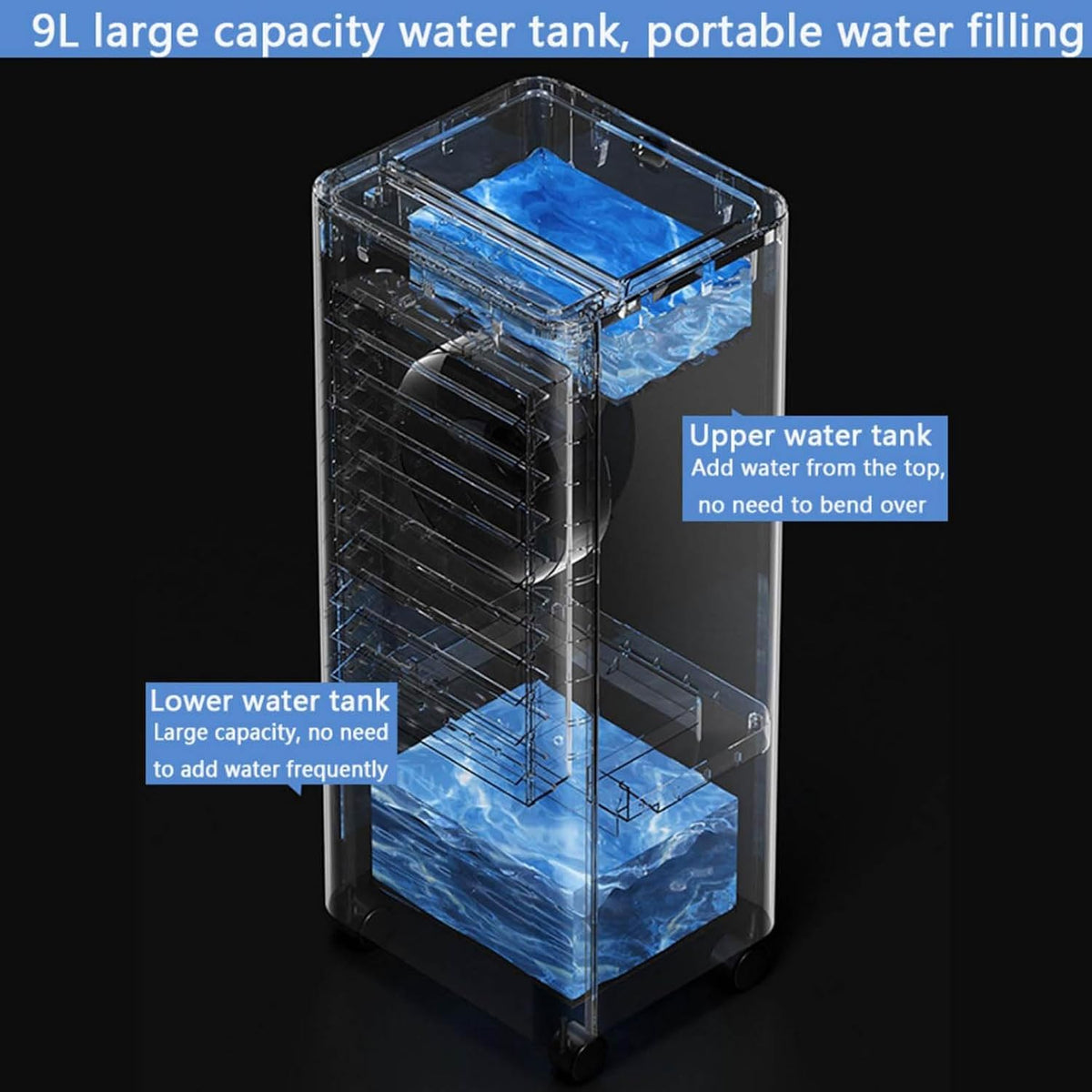 GENERIC Climatiseur Portable, Refroidisseur D'air 3 En 1 Avec Réservoir De 9 L, Minuterie 15 H, Télécommande, Ventilateur à 3 Vitesses Pour Chambre Et Bureau