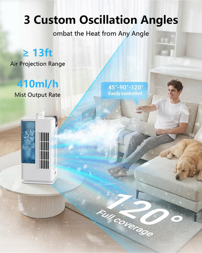  Climatiseur Portable De 2000 Ml, Mini Climatiseur Par évaporation Avec Oscillation De 120°, 7 Modes D'éclairage RVB, 4 Vitesses Et Minuterie De 1 à 8 H Pour Chambre à Coucher Et Bureau